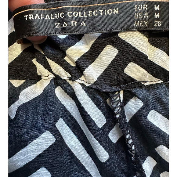 Zara Black and White Satin Wide Leg Crop Pants Size M - Picture 3 of 6